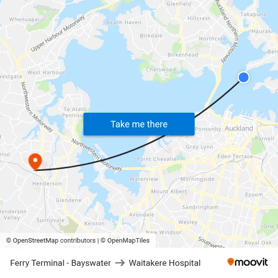 Ferry Terminal - Bayswater to Waitakere Hospital map