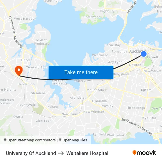 University Of Auckland to Waitakere Hospital map