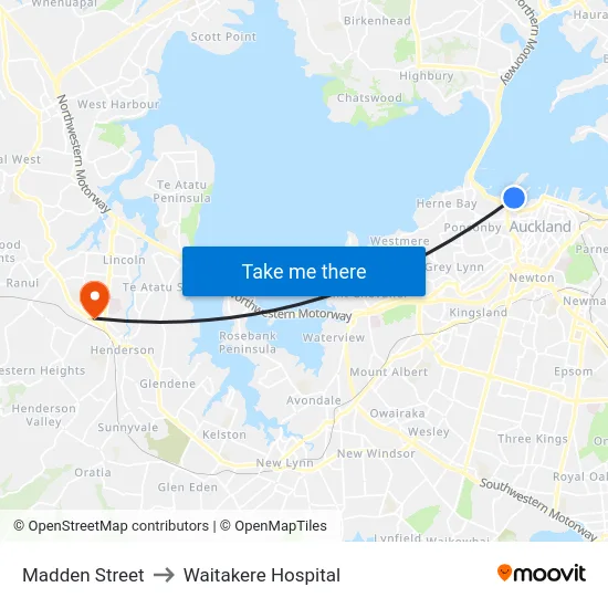 Madden Street to Waitakere Hospital map