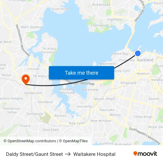 Daldy Street/Gaunt Street to Waitakere Hospital map