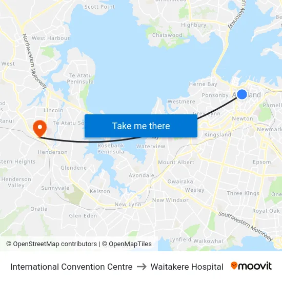 International Convention Centre to Waitakere Hospital map