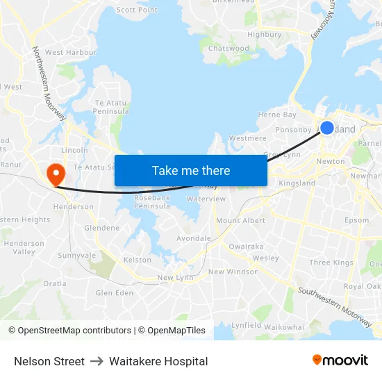Nelson Street to Waitakere Hospital map