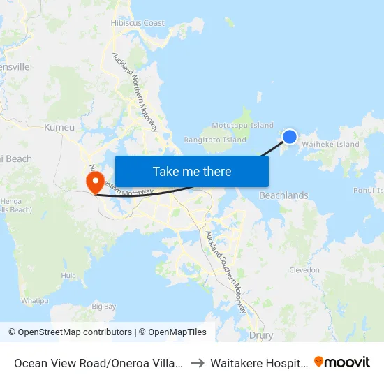 Ocean View Road/Oneroa Village to Waitakere Hospital map