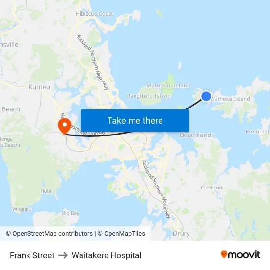Frank Street to Waitakere Hospital map