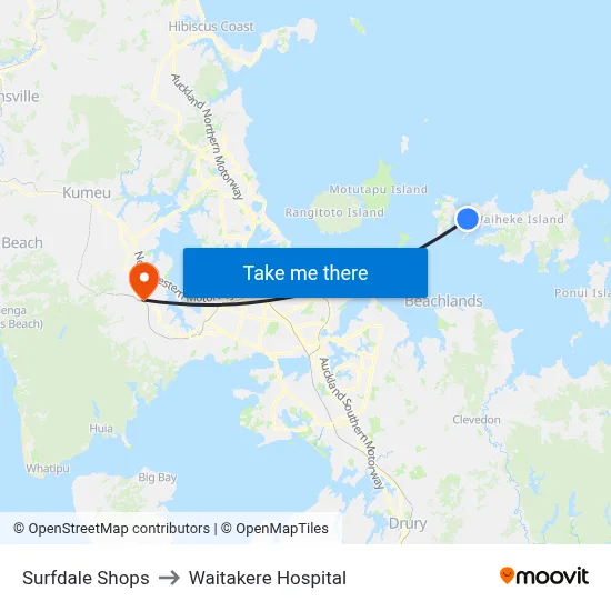Surfdale Shops to Waitakere Hospital map