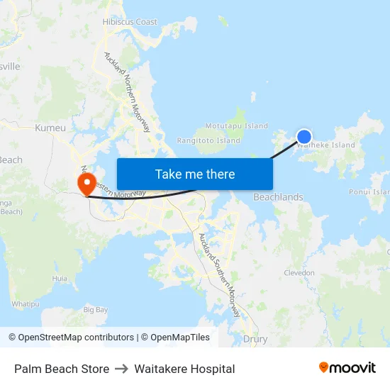 Palm Beach Store to Waitakere Hospital map