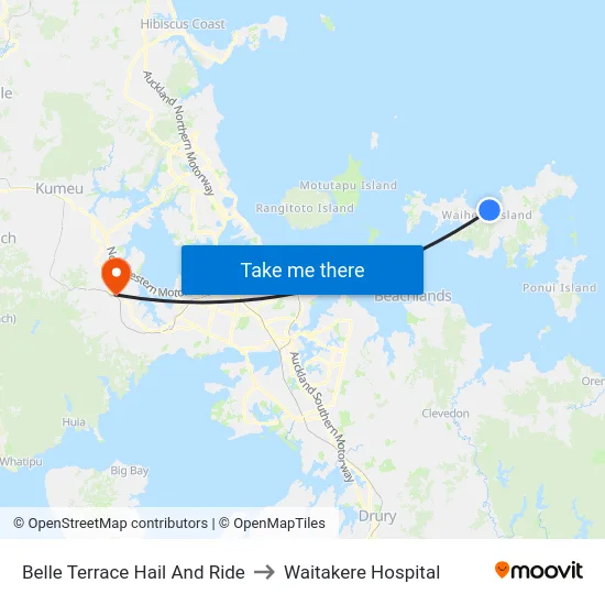 Belle Terrace Hail And Ride to Waitakere Hospital map