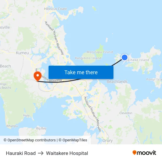 Hauraki Road to Waitakere Hospital map