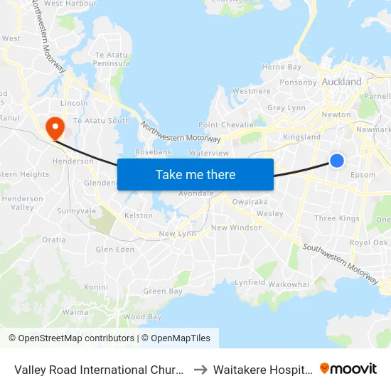Valley Road International Church to Waitakere Hospital map