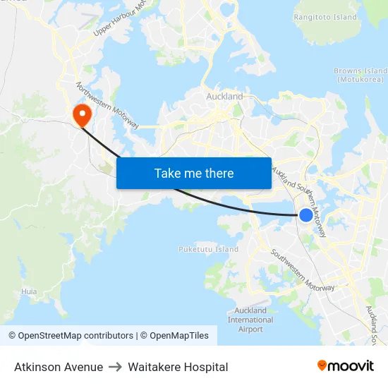 Atkinson Avenue to Waitakere Hospital map