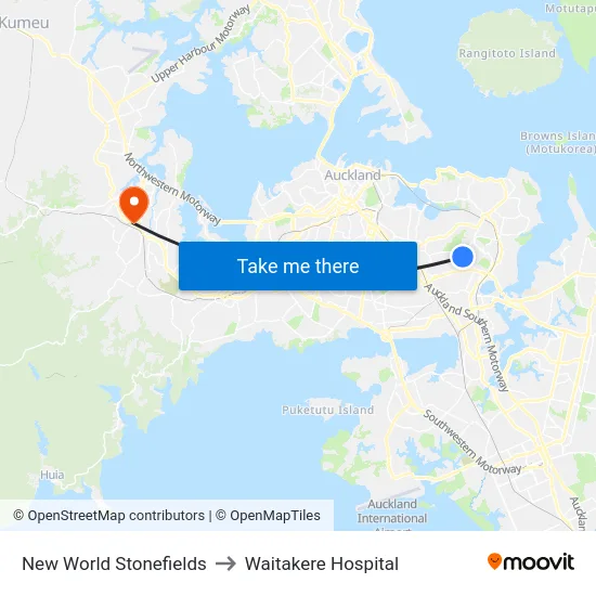 New World Stonefields to Waitakere Hospital map