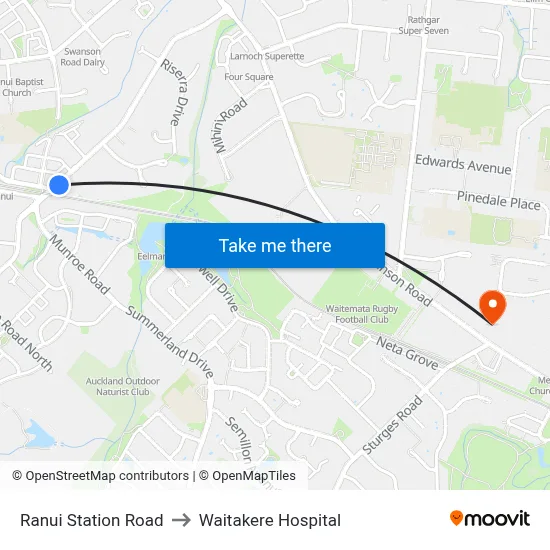 Ranui Station Road to Waitakere Hospital map