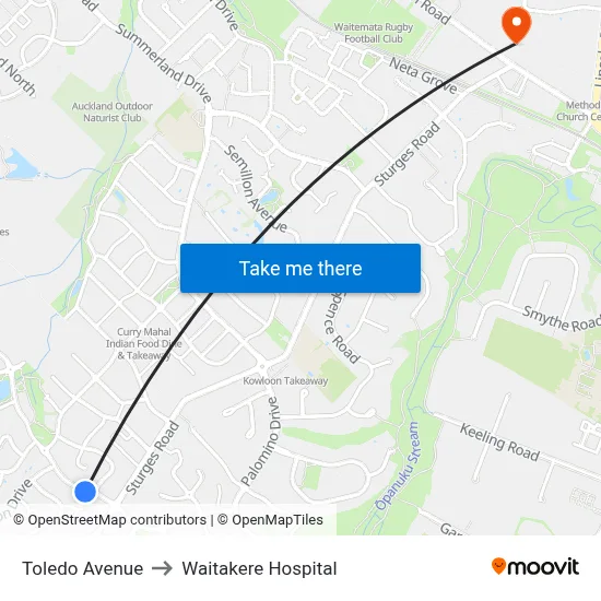 Toledo Avenue to Waitakere Hospital map