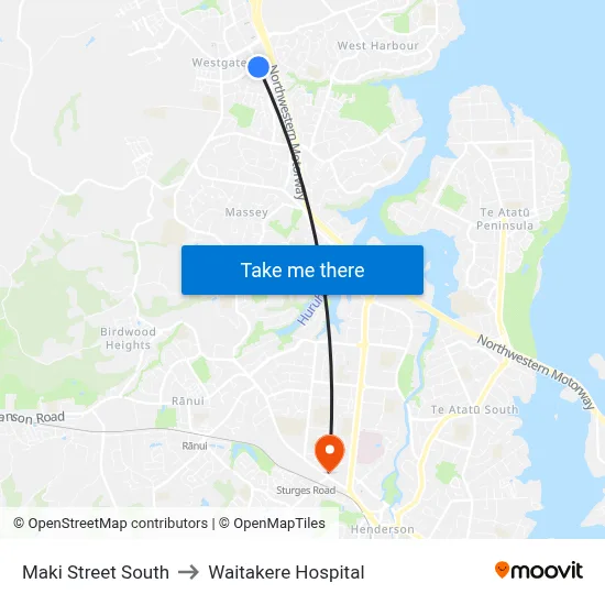 Maki Street South to Waitakere Hospital map