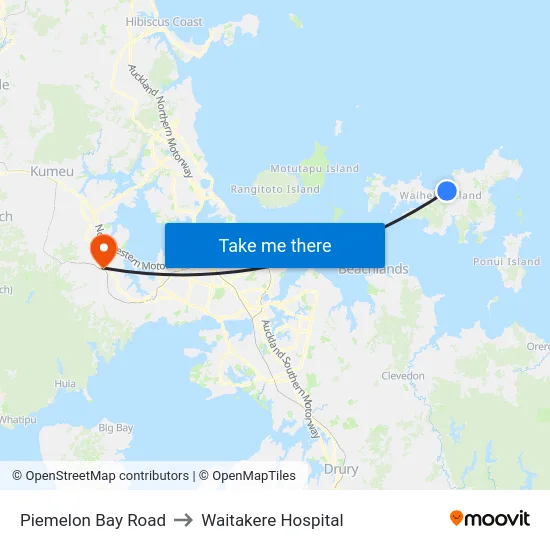 Piemelon Bay Road to Waitakere Hospital map