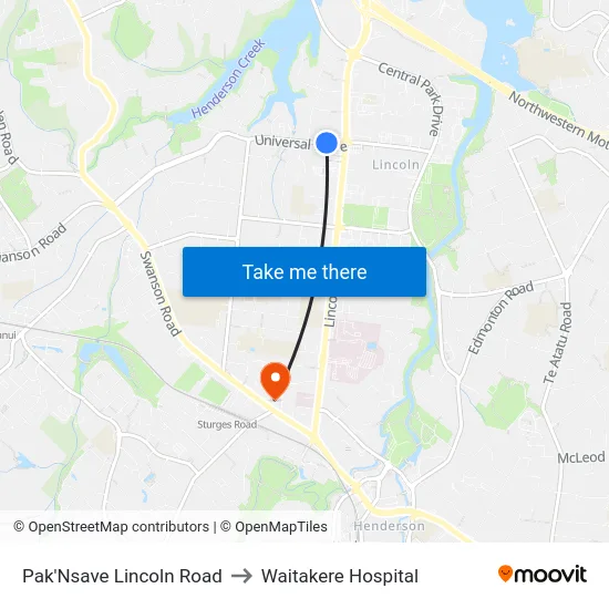 Pak'Nsave Lincoln Road to Waitakere Hospital map