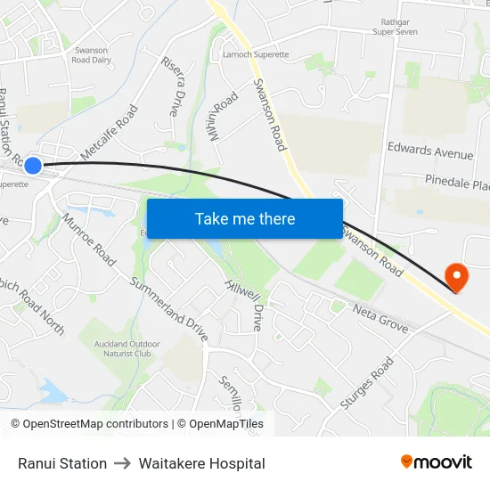 Ranui Station to Waitakere Hospital map
