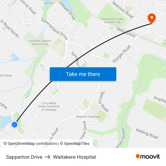 Sapperton Drive to Waitakere Hospital map