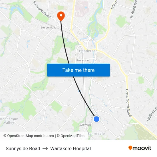 Sunnyside Road to Waitakere Hospital map