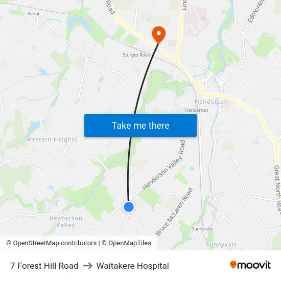 7 Forest Hill Road to Waitakere Hospital map