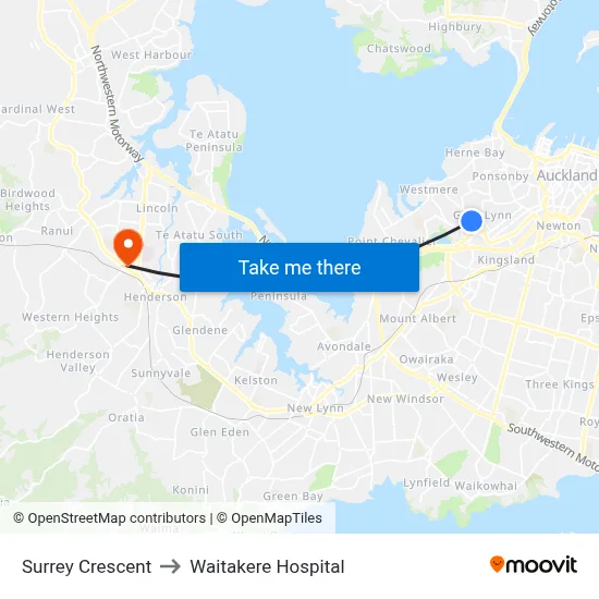 Surrey Crescent to Waitakere Hospital map