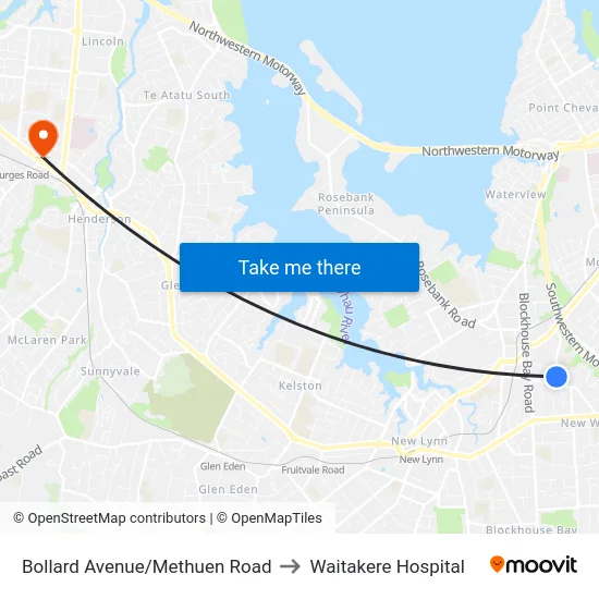 Bollard Avenue/Methuen Road to Waitakere Hospital map
