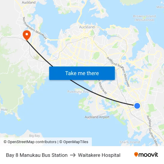 Bay 8 Manukau Bus Station to Waitakere Hospital map