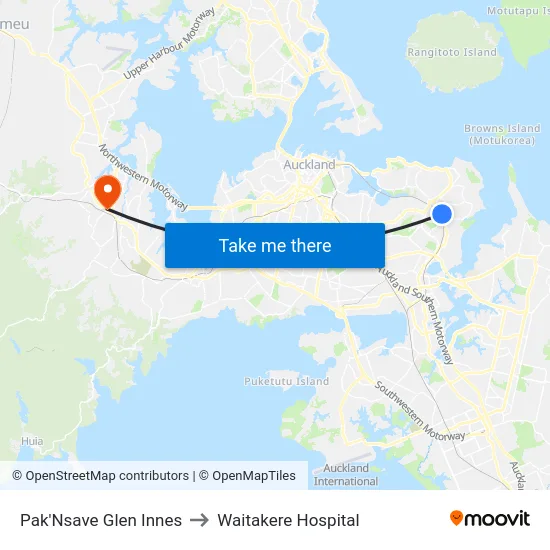 Pak'Nsave Glen Innes to Waitakere Hospital map