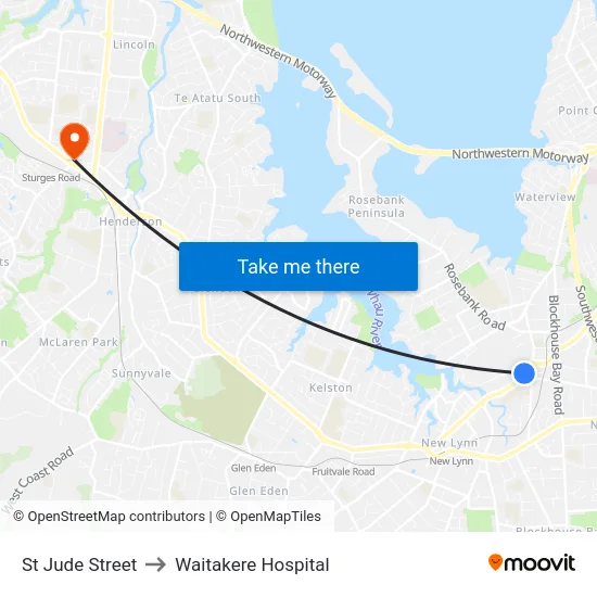 St Jude Street to Waitakere Hospital map
