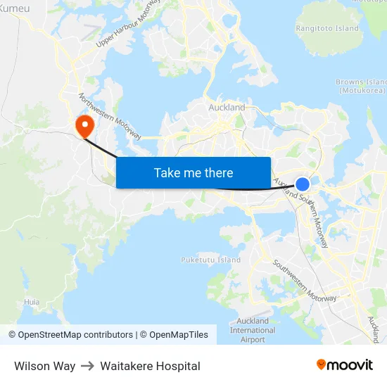 Wilson Way to Waitakere Hospital map