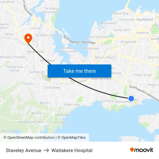 Staveley Avenue to Waitakere Hospital map