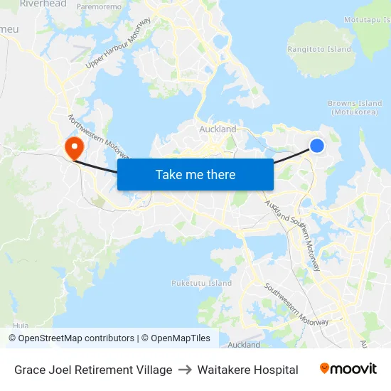 Grace Joel Retirement Village to Waitakere Hospital map