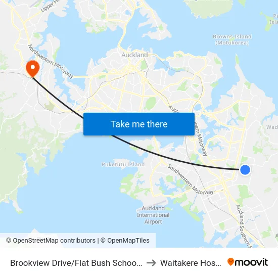 Brookview Drive/Flat Bush School Road to Waitakere Hospital map