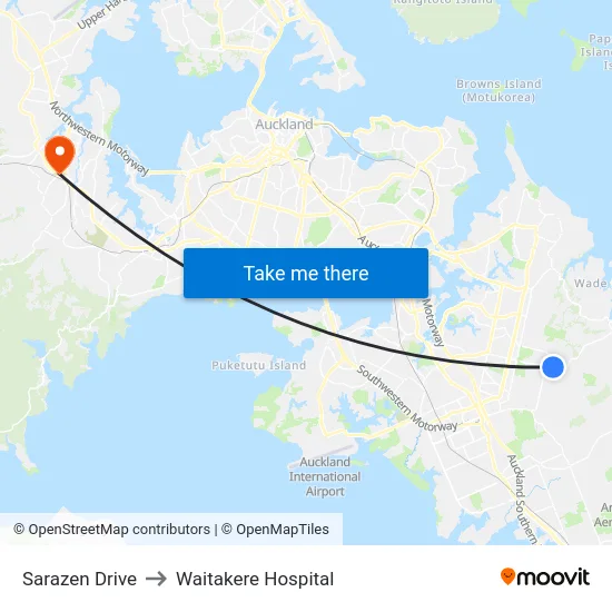 Sarazen Drive to Waitakere Hospital map
