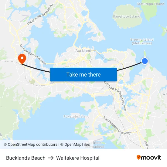 Bucklands Beach to Waitakere Hospital map