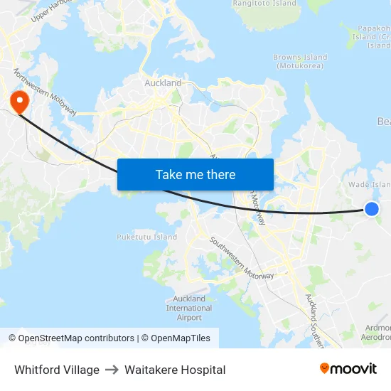 Whitford Village to Waitakere Hospital map