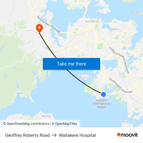Geoffrey Roberts Road to Waitakere Hospital map