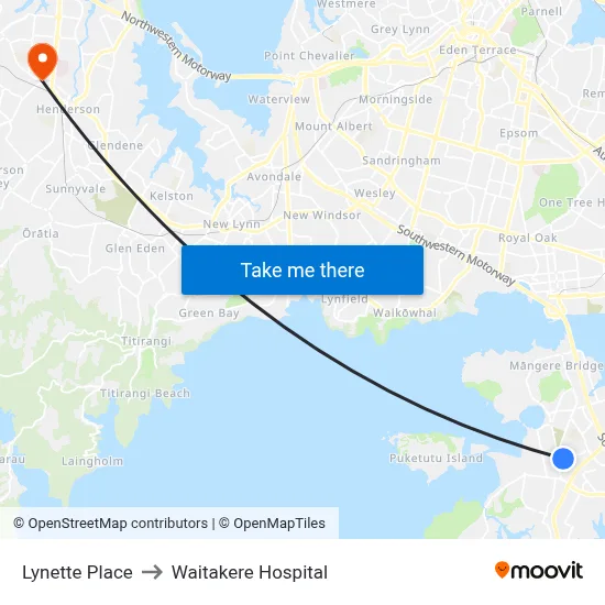 Lynette Place to Waitakere Hospital map