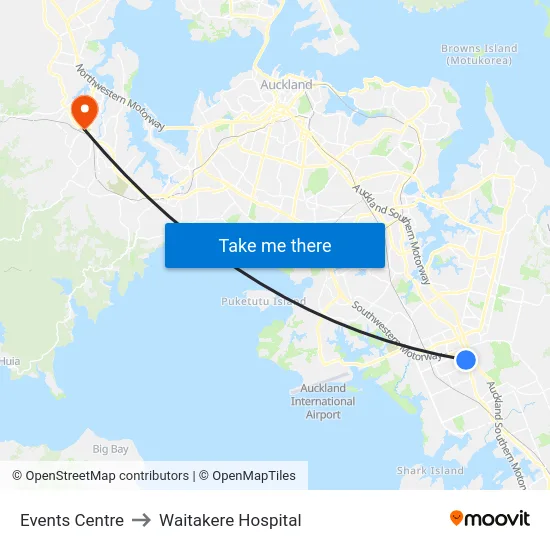 Events Centre to Waitakere Hospital map