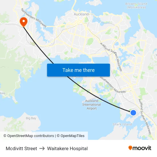 Mcdivitt Street to Waitakere Hospital map