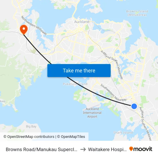 Browns Road/Manukau Superclinic to Waitakere Hospital map