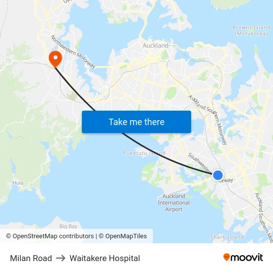 Milan Road to Waitakere Hospital map