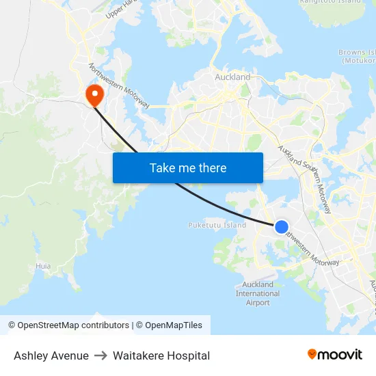 Ashley Avenue to Waitakere Hospital map
