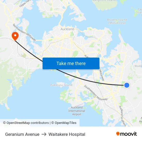 Geranium Avenue to Waitakere Hospital map