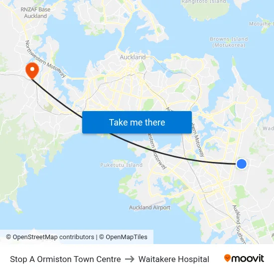 Stop A Ormiston Town Centre to Waitakere Hospital map