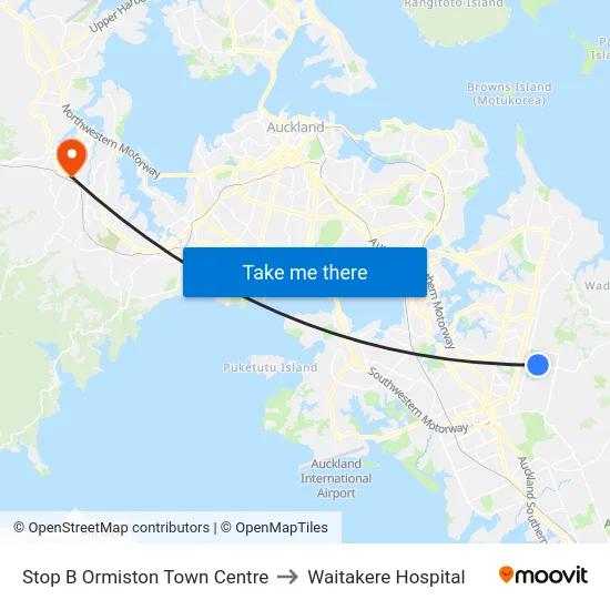 Stop B Ormiston Town Centre to Waitakere Hospital map