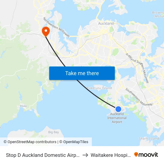 Stop D Auckland Domestic Airport to Waitakere Hospital map