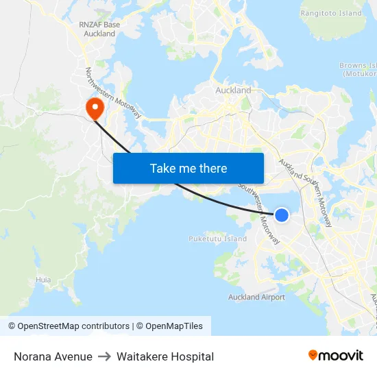 Norana Avenue to Waitakere Hospital map