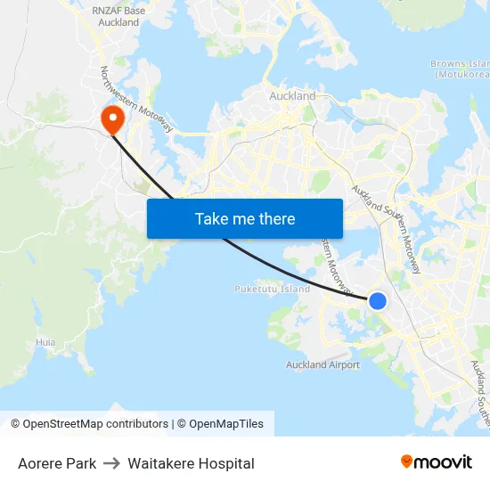 Aorere Park to Waitakere Hospital map