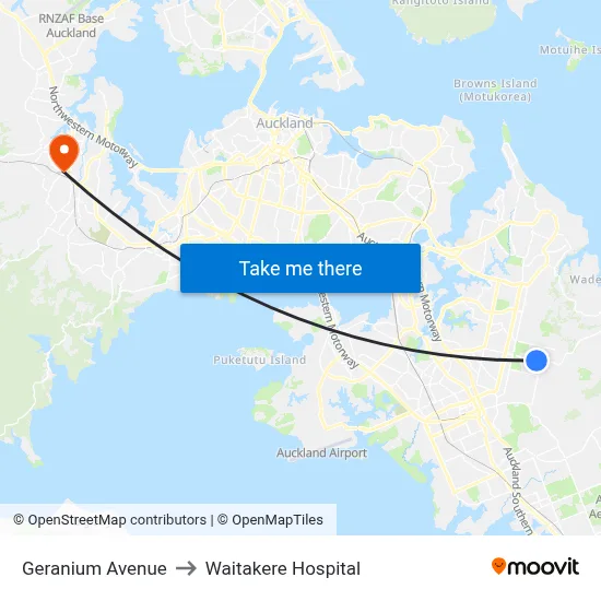 Geranium Avenue to Waitakere Hospital map